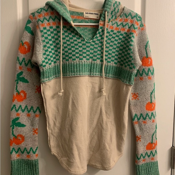 Free People We the Free Cherry Cola Swit Cuff Thermal Knit Pullover Hoodie - Picture 4 of 8